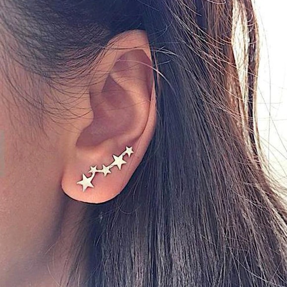 Jewelry - Silver and Gold Star Ear Climber Stud Earrings